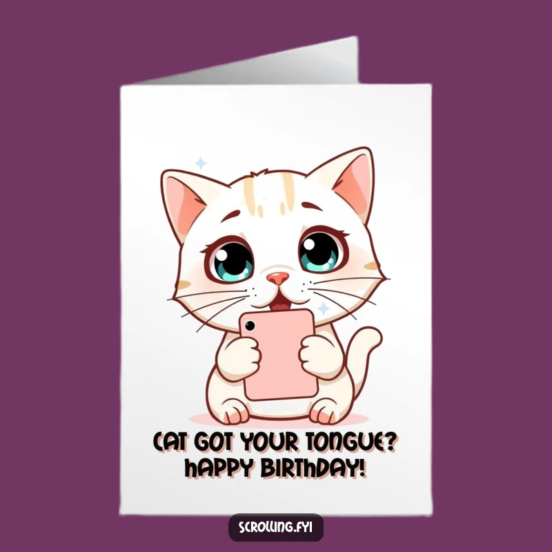 Free Printable Birthday Card: Surprised Cat Phone Meme Funny Downloadable Gift