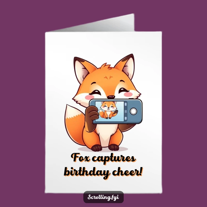 Free Printable Birthday Card: Fox Capturing Memories, Funny Downloadable Gift to Print at Home