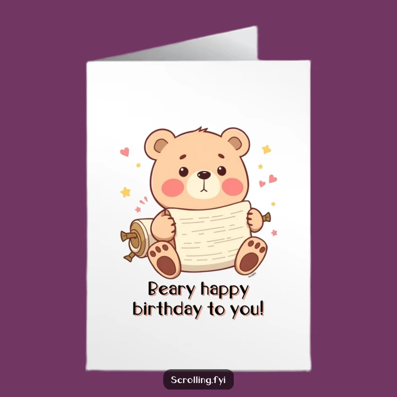 Free Printable Bear Birthday Card: Funny Scrolling Design for Joyful Celebrations