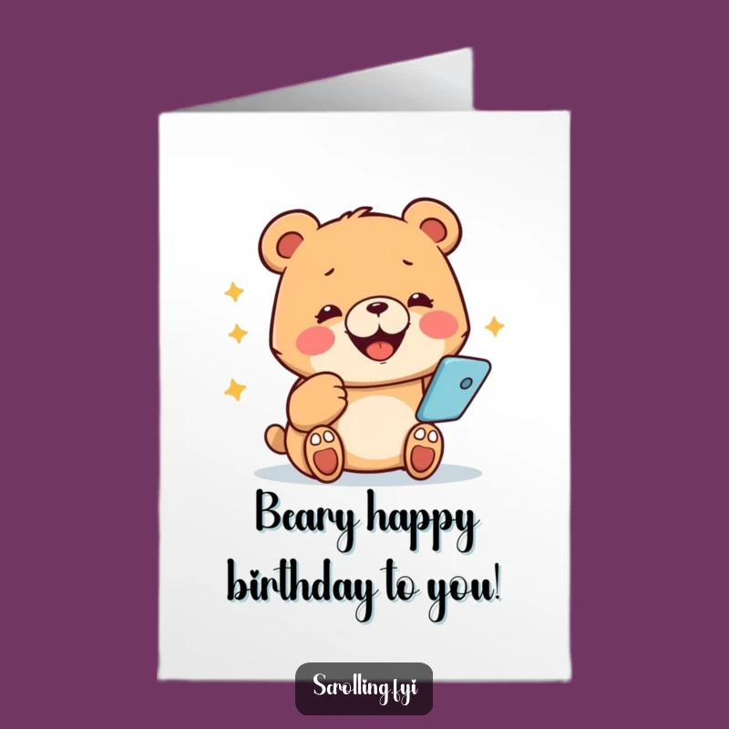Free Printable Bear Phone Birthday Card - Funny Downloadable Gift for Tech Lovers