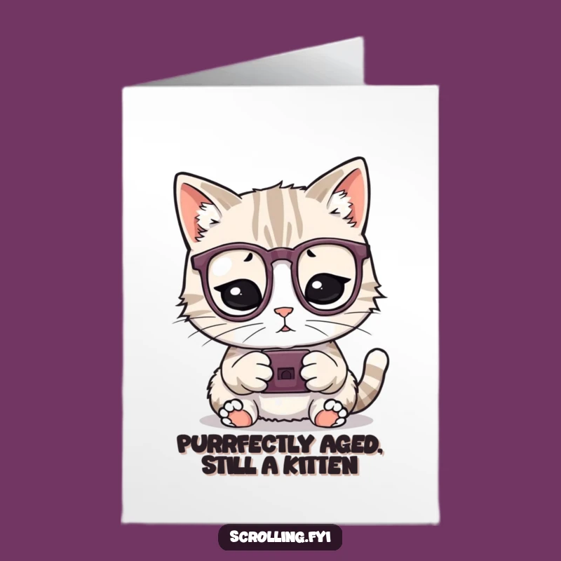 Free Printable Birthday Card: Nerdy Cat with Glasses & Device - Funny Downloadable Gift