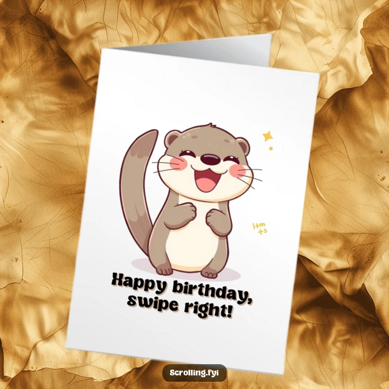 Funny Free Printable Birthday Card: A joyful otter smoothly swipes a virtual interface, a talented DIY greeting.