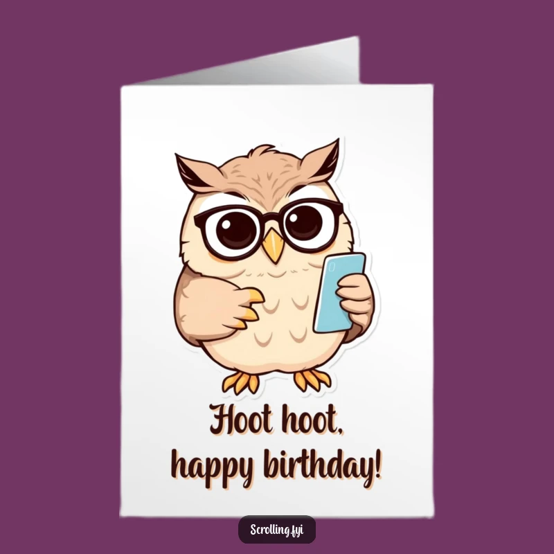 Free Printable Birthday Card: Wise Owl Reads Phone, Funny Downloadable Gift