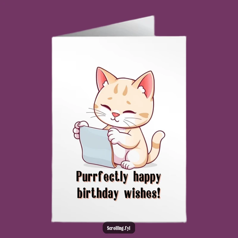 Free Printable Cat Scrolling Birthday Card - Funny Downloadable for Feline Fans