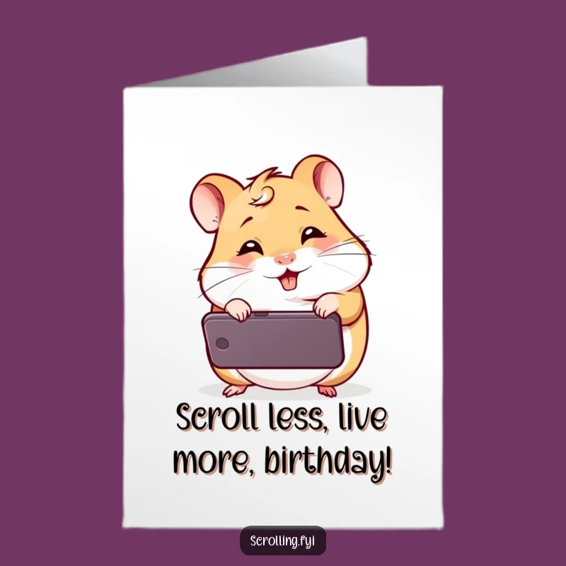 Free Printable Birthday Card: Giggling Hamster Loves Your Phone, Funny Downloadable Gift