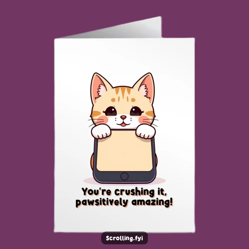 Free Printable Cat Congratulation Card: Funny Tech Peek & DIY Gift For Success