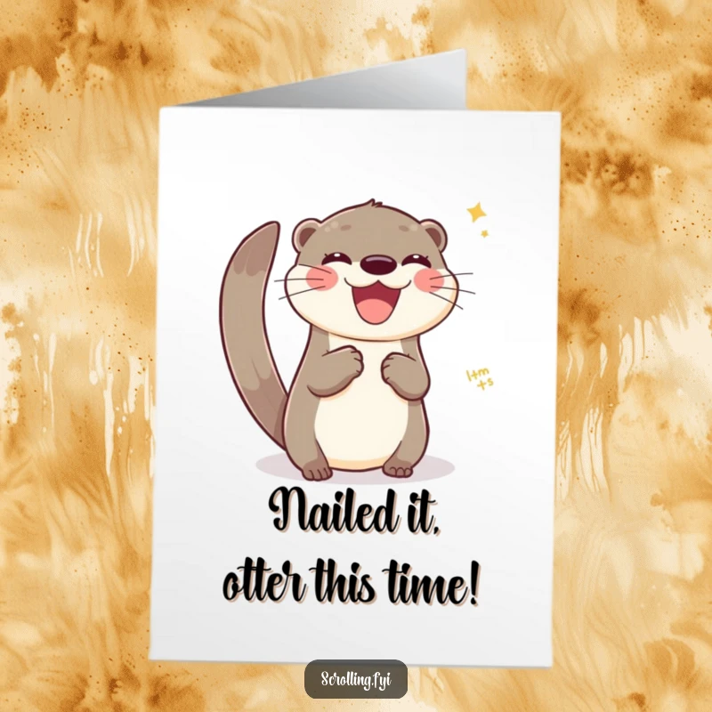 Funny Free Printable Congrats Card: A joyful otter effortlessly swipes a virtual interface, celebrating an easy win.