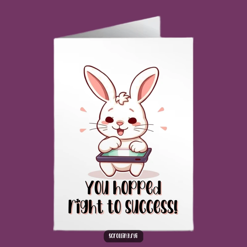 Free Printable Congrats Card: Rabbit's Winning Swipe on Tablet - Downloadable