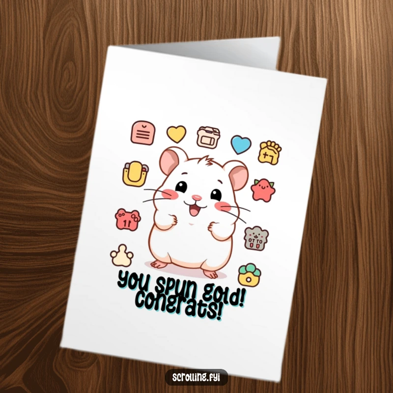 Funny Free Printable Hamster Congratulations Card: Happy hamster clicking icons, celebrating swift accomplishments.