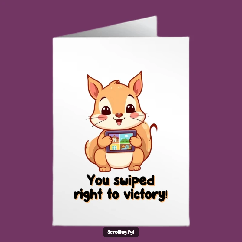 Free Printable Congrats Card: Fast-Paced Squirrel Tablet Design for Your Big Win