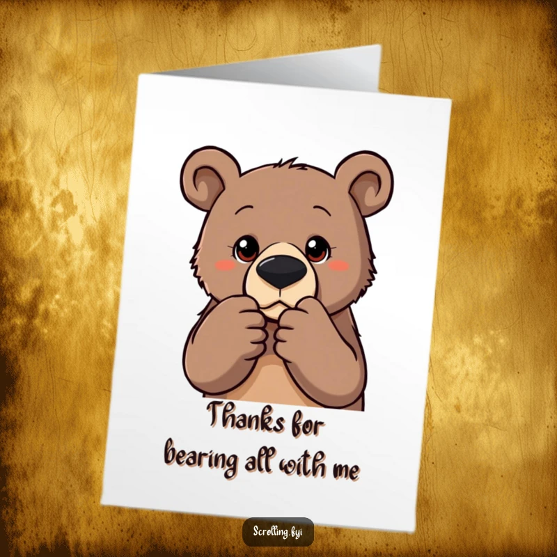Funny Free Printable Thank You Card: A determined bear with a focused gaze, zooming in on a picture.