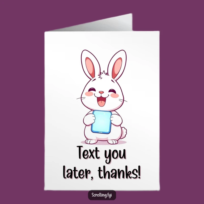 Free Printable Rabbit Thank You Card: Funny Phone Glow for Digital Gratitude