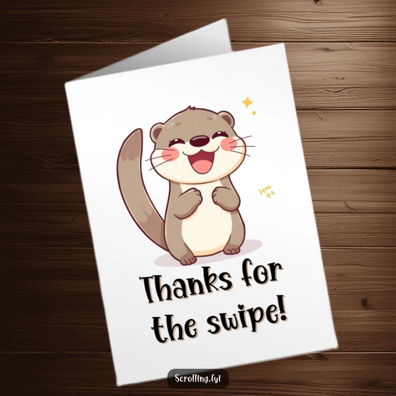 Funny Free Printable Thank You Card: A joyful otter expertly swipes across a virtual interface with ease, a DIY thank you.