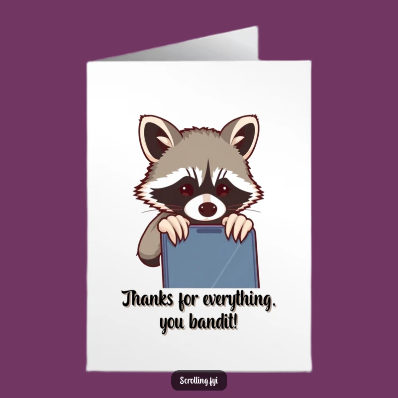 Free Printable Thanks Card: Raccoon Phone Peeker Funny Downloadable Gift