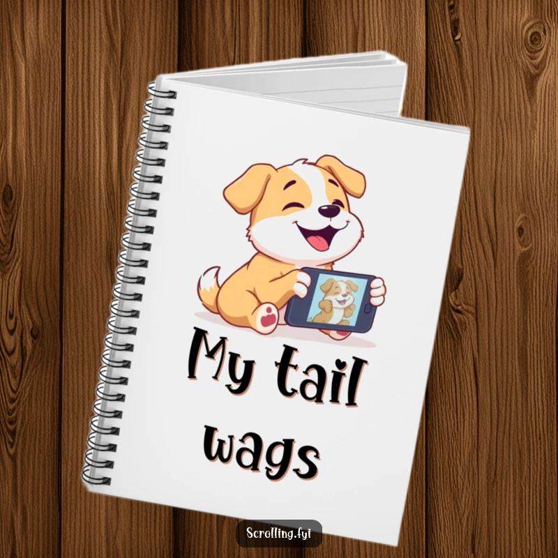 Funny dog notebook cover with a joyful dog completely captivated by a video on a mobile device.