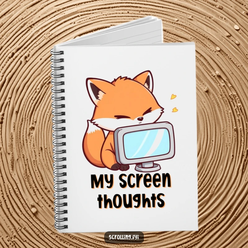 Funny Notebook: A fox staring intently at a small screen, perfect for jotting down ideas with a humorous, focused flair.