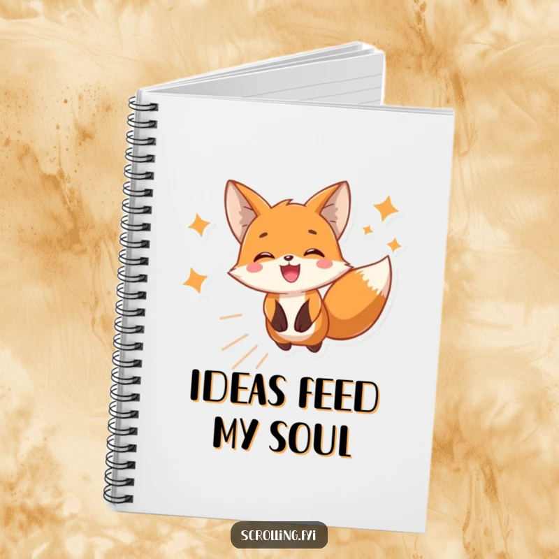 Funny notebook with a cheerful fox scrolling through images, perfect for jotting down thoughts with a humorous, tech-inspired cover.