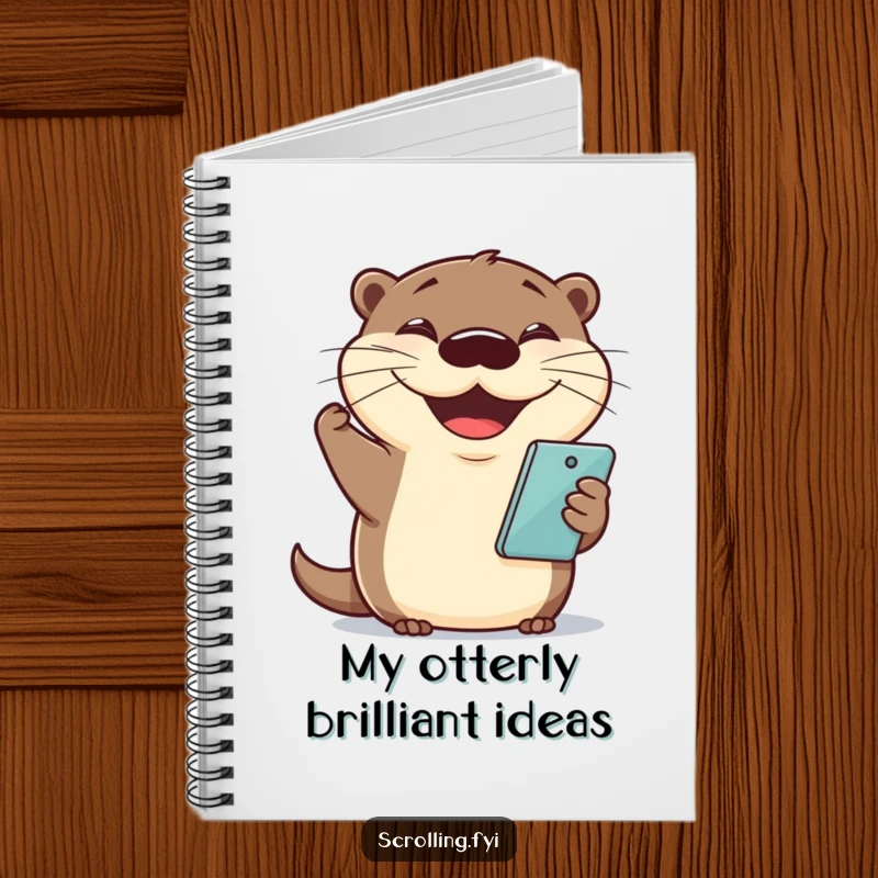 Funny otter phone notebook with a cheerful otter holding a phone and grinning, ideal for notes.