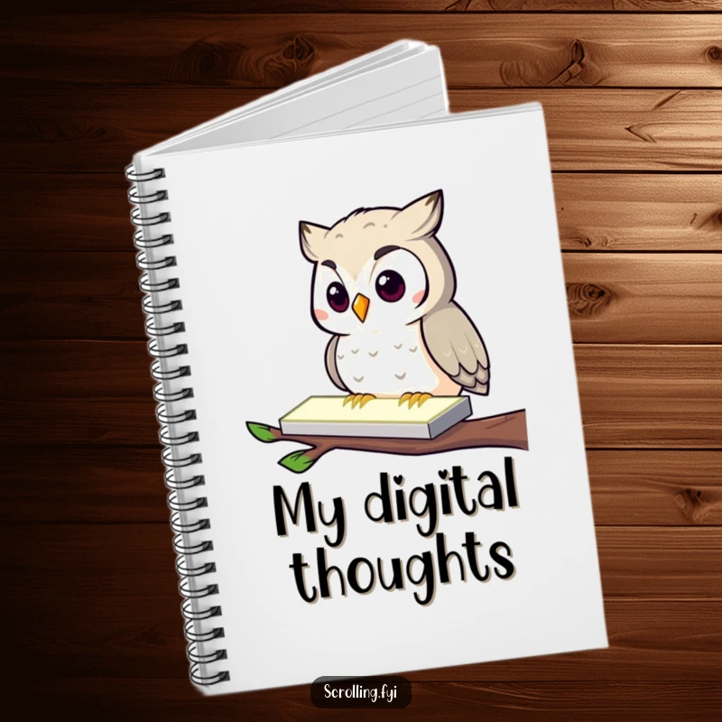 Funny Owl Notebook: A curious owl tapping a glowing screen, ideal for notes and ideas, a humorous stationery item.