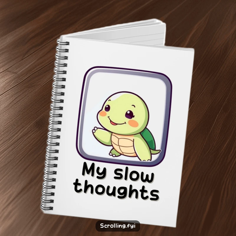 Funny Turtle Swiping Display Notebook: A lined journal with a cover showing a smiling turtle slowly swiping a digital display, ideal for notes.