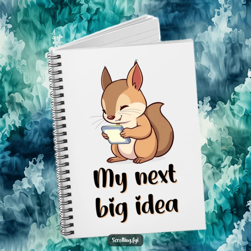 Funny Squirrel Notebook with a curious squirrel engrossed in its glowing handheld device, perfect for jotting down tech-inspired thoughts.