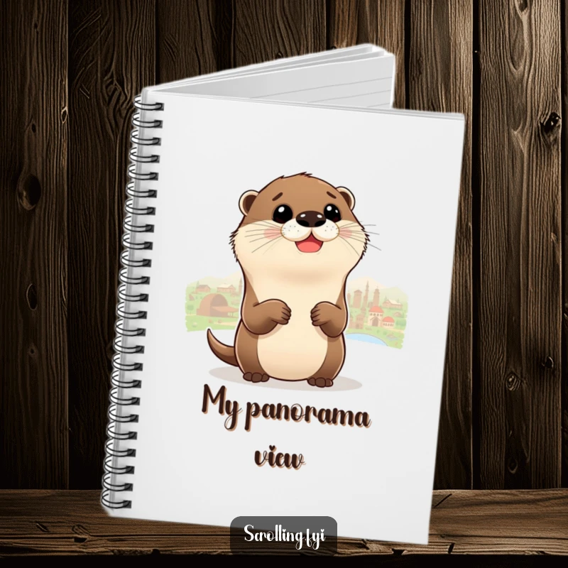 Funny Otter Notebook cover with a delighted otter zooming out to see a whole panorama, ideal for journaling.