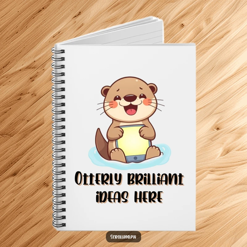 Funny notebook featuring a smiling otter interacting with a bright app, symbolizing organized and humorous note-taking.
