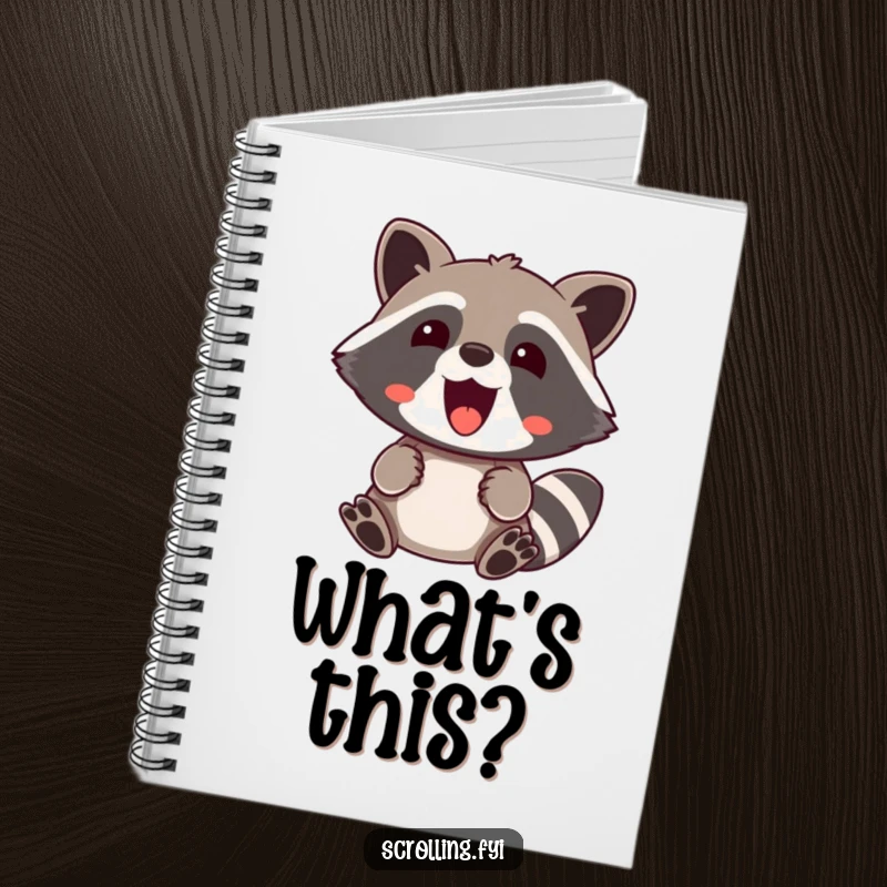 Funny Notebook: A jovial raccoon showing surprised delight on the cover, perfect for journaling and note-taking.