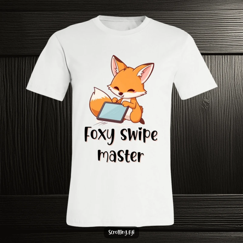 Funny Fox T-Shirt: Energetic fox with nimble paws quickly swiping across a tablet, conveying speed and digital prowess.