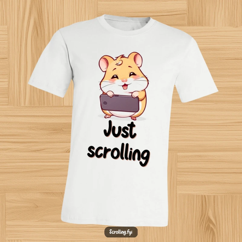 Funny Giggling Hamster T-Shirt: A comical hamster peeking intently at a mobile phone, radiating pure amusement, perfect for meme enthusiasts.