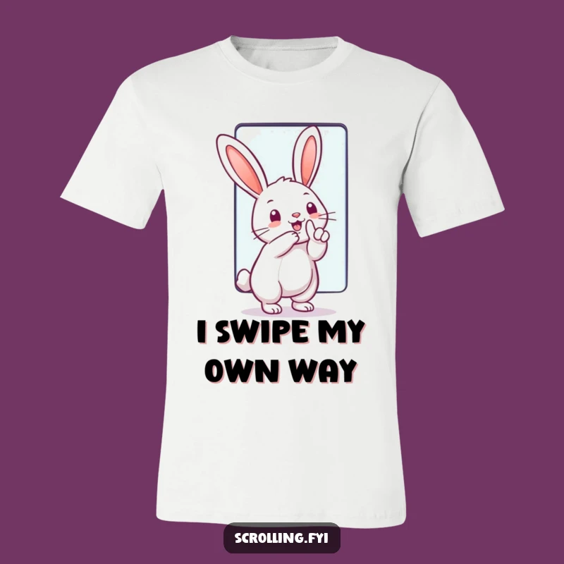 Funny Tech Rabbit T-Shirt: Giant Touchscreen Swipe & Humor Tee