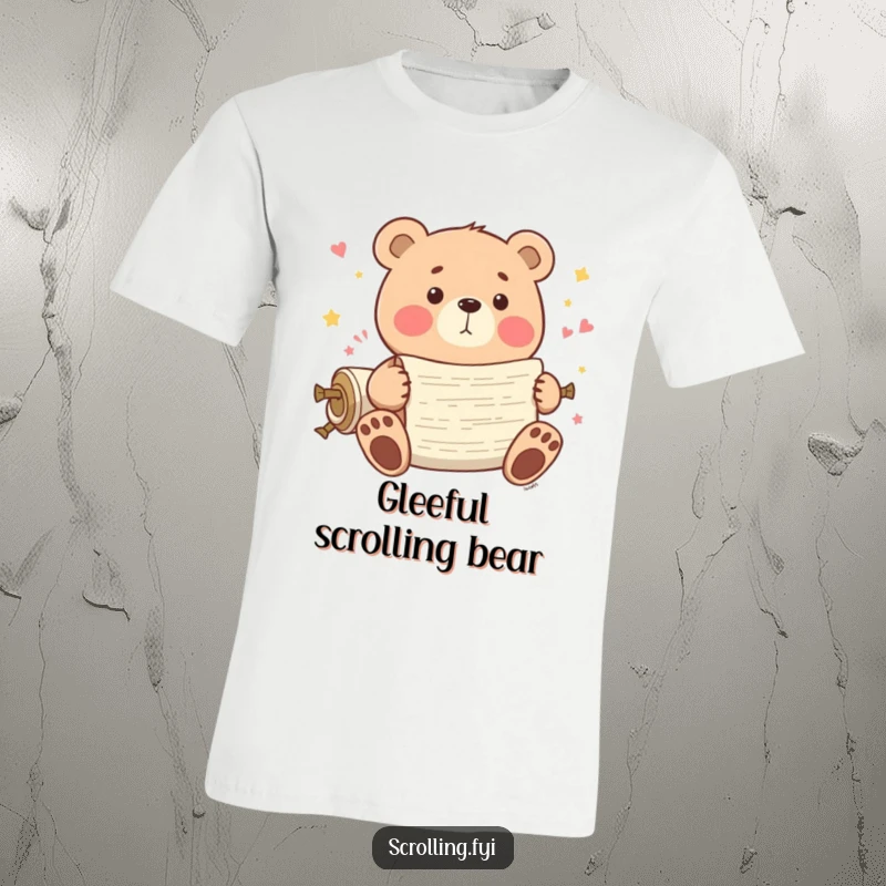 Funny Bear T-Shirt: A playful bear joyfully scrolls through an endless stream of content.
