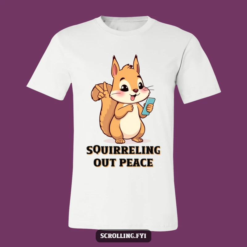 Funny Silly Squirrel Peace Phone T-Shirt - Hilarious Casual Apparel