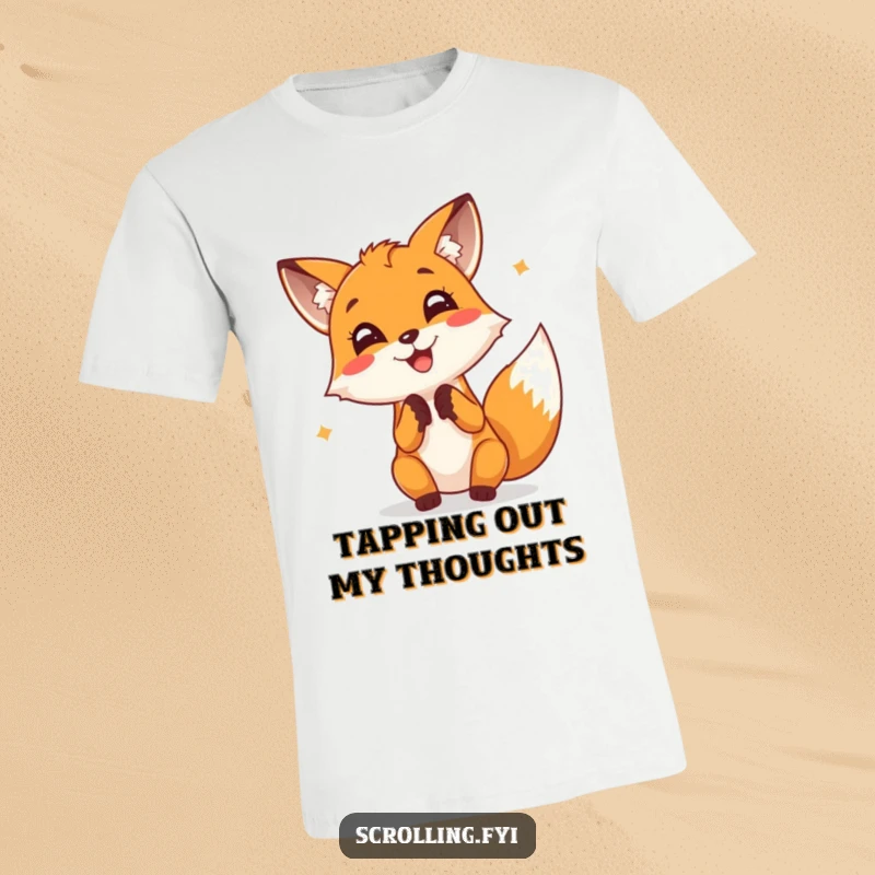 Funny Fox T-Shirt: A cheerful fox is depicted tapping furiously on a screen with pure joy and concentration.