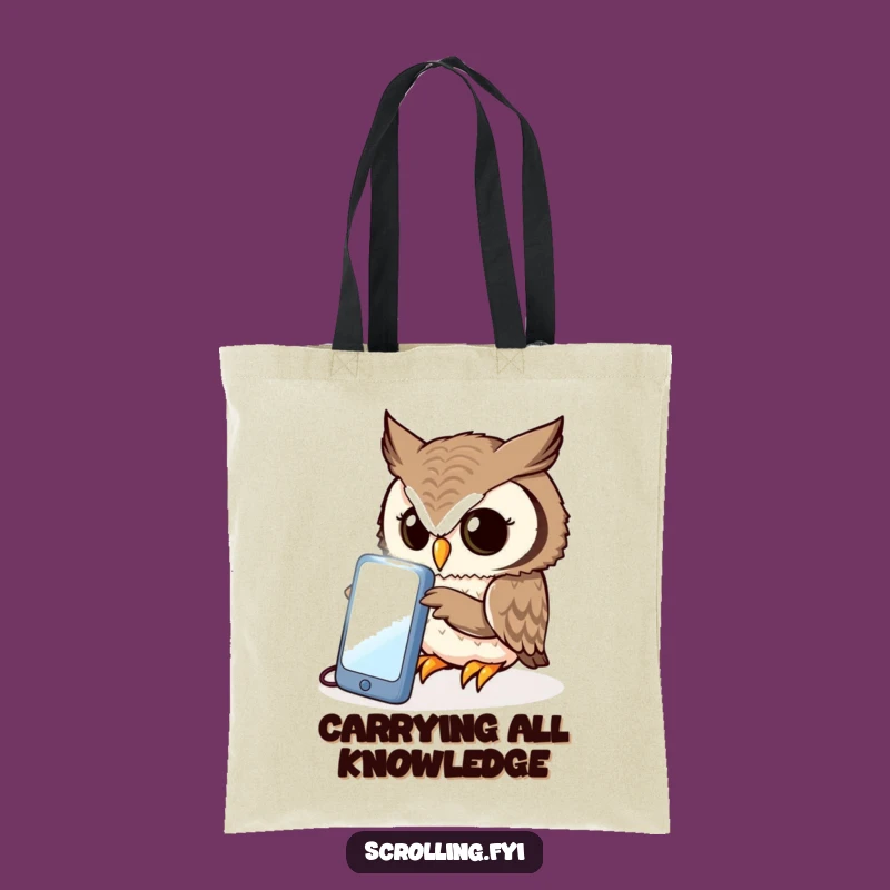 Funny Owl Phone Tote Bag: Curious Peering Carryall for Scholars