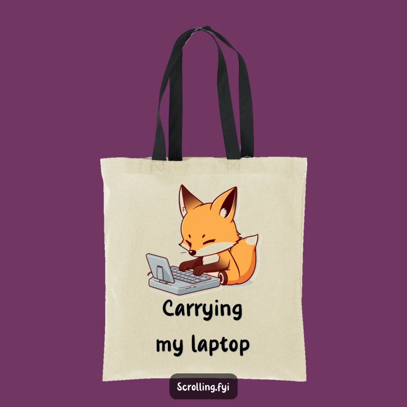 Funny Fox Typing Tote Bag: Carry Your Work with Humor, Perfect Gift