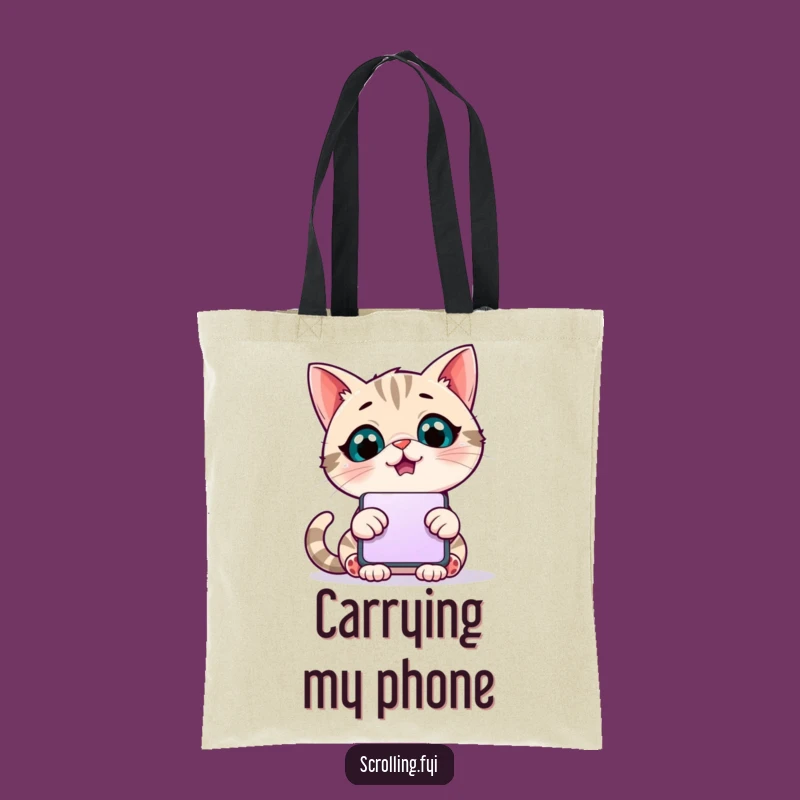 Funny Scrolling Cat Tote Bag: Carry Your Tech Essentials with Humor