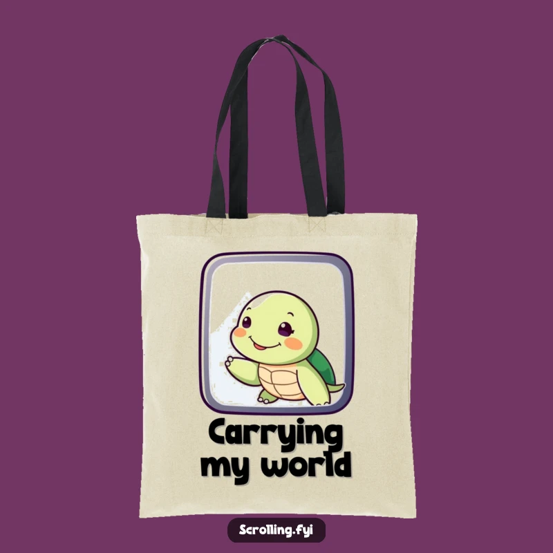 Funny Turtle Swiping Display Tote Bag, Slow Humor Accessory, Ideal Funny Gift